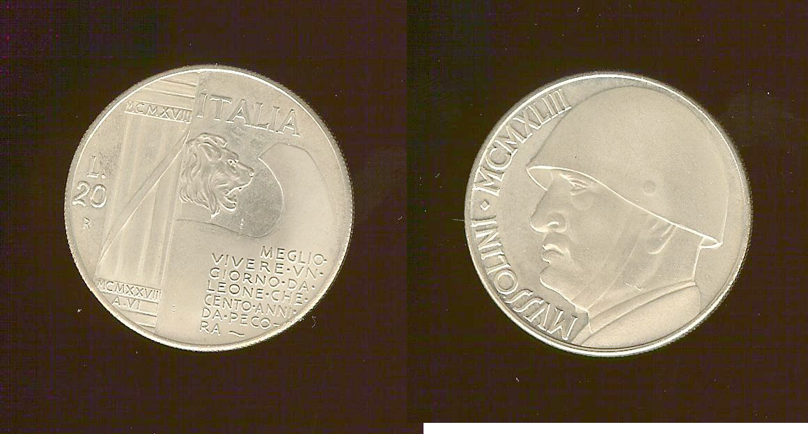 Italy 20 lire Mussolini 1928R BU
